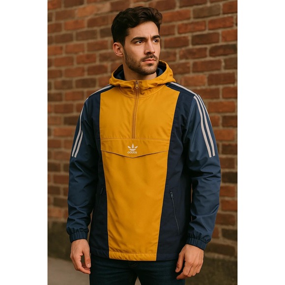 Adidas Anorak Jacket‎ Pullover Windbreaker 3 Stripe Colorblock Mens Size S - Picture 1 of 11